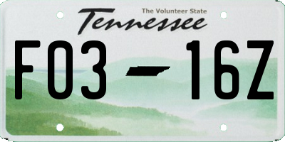 TN license plate F0316Z