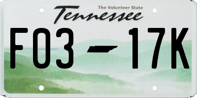 TN license plate F0317K