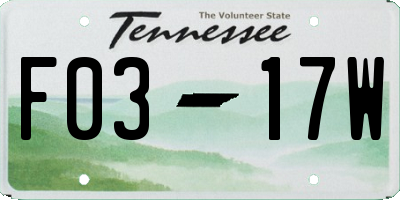 TN license plate F0317W