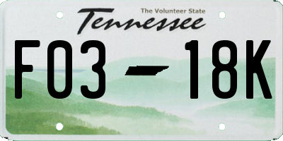 TN license plate F0318K