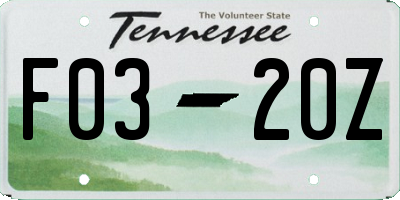 TN license plate F0320Z