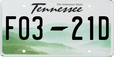 TN license plate F0321D