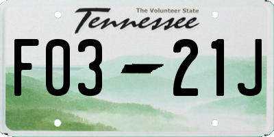 TN license plate F0321J
