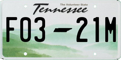 TN license plate F0321M