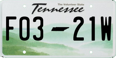 TN license plate F0321W