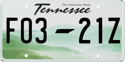 TN license plate F0321Z