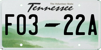 TN license plate F0322A