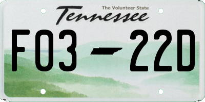 TN license plate F0322D