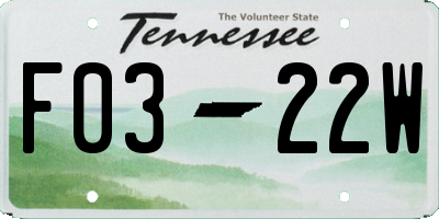 TN license plate F0322W