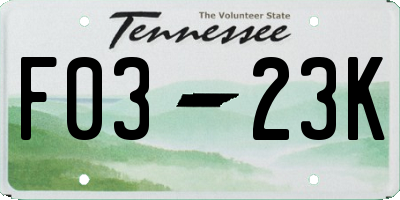 TN license plate F0323K