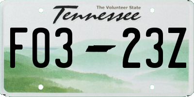 TN license plate F0323Z