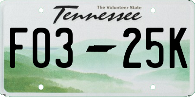 TN license plate F0325K