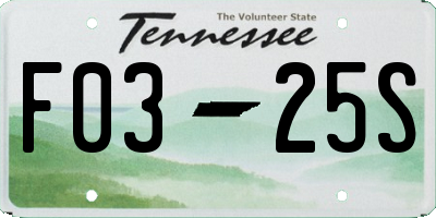TN license plate F0325S