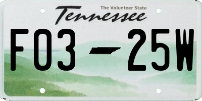 TN license plate F0325W