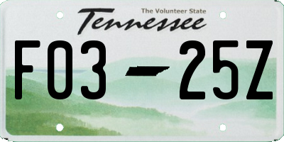 TN license plate F0325Z