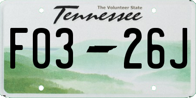 TN license plate F0326J