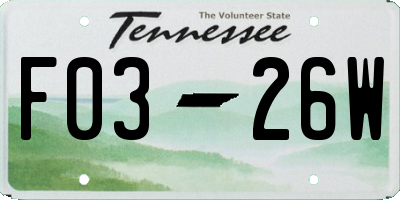 TN license plate F0326W