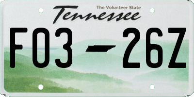 TN license plate F0326Z