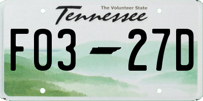 TN license plate F0327D