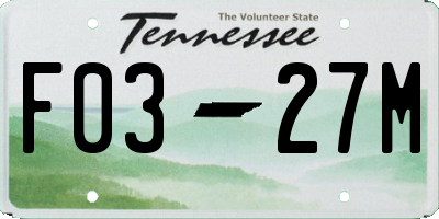 TN license plate F0327M