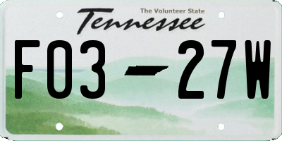 TN license plate F0327W