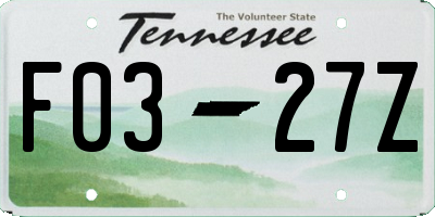 TN license plate F0327Z