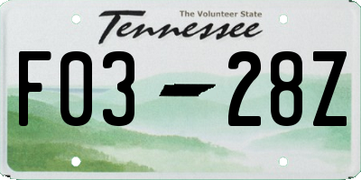 TN license plate F0328Z