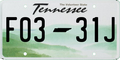 TN license plate F0331J