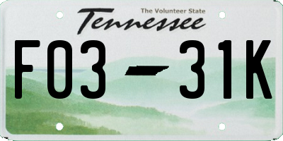 TN license plate F0331K