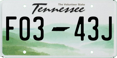 TN license plate F0343J