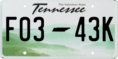 TN license plate F0343K