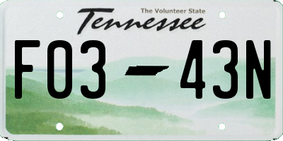 TN license plate F0343N