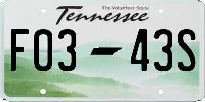 TN license plate F0343S