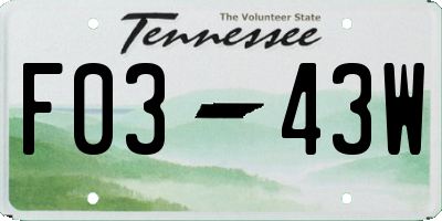 TN license plate F0343W