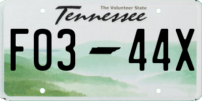 TN license plate F0344X