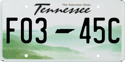 TN license plate F0345C