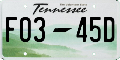 TN license plate F0345D