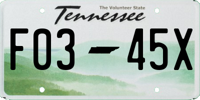 TN license plate F0345X