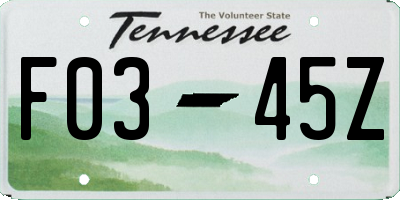 TN license plate F0345Z
