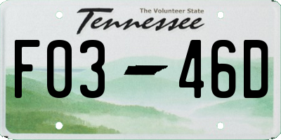 TN license plate F0346D
