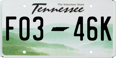 TN license plate F0346K