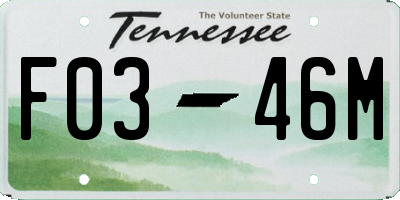 TN license plate F0346M