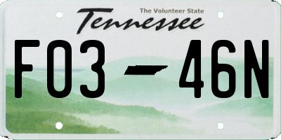 TN license plate F0346N