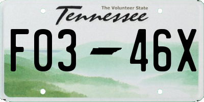 TN license plate F0346X