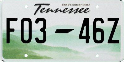 TN license plate F0346Z