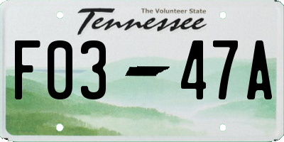 TN license plate F0347A