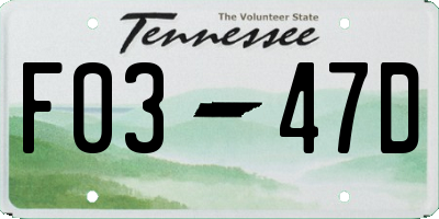 TN license plate F0347D