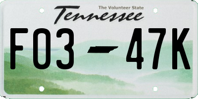 TN license plate F0347K