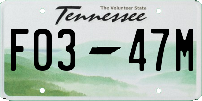 TN license plate F0347M