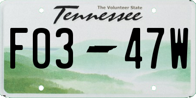 TN license plate F0347W